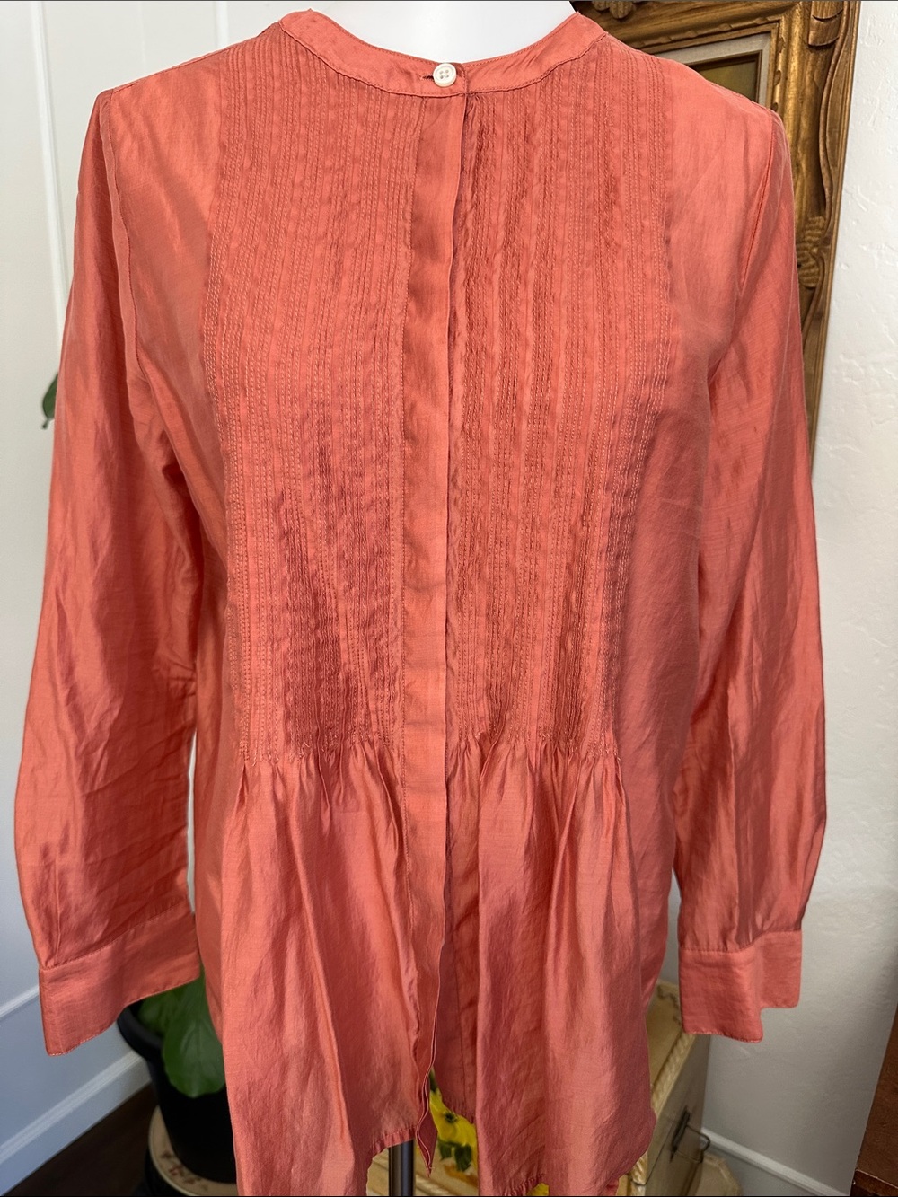 Banana Republic Coral Pintuck Long-Sleeve Blouse